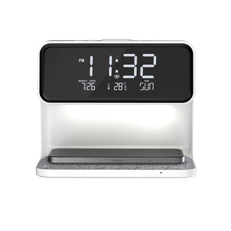 Creative 3 in 1 Bedside Lamp Wireless Charging LCD Screen Alarm Clock Wireless Phone Charger