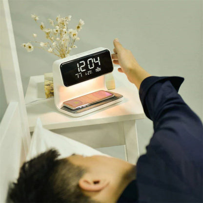 Creative 3 in 1 Bedside Lamp Wireless Charging LCD Screen Alarm Clock Wireless Phone Charger