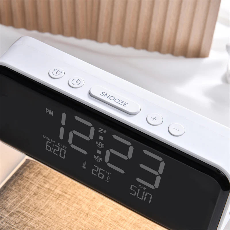 Creative 3 in 1 Bedside Lamp Wireless Charging LCD Screen Alarm Clock Wireless Phone Charger