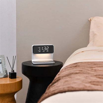 Creative 3 in 1 Bedside Lamp Wireless Charging LCD Screen Alarm Clock Wireless Phone Charger