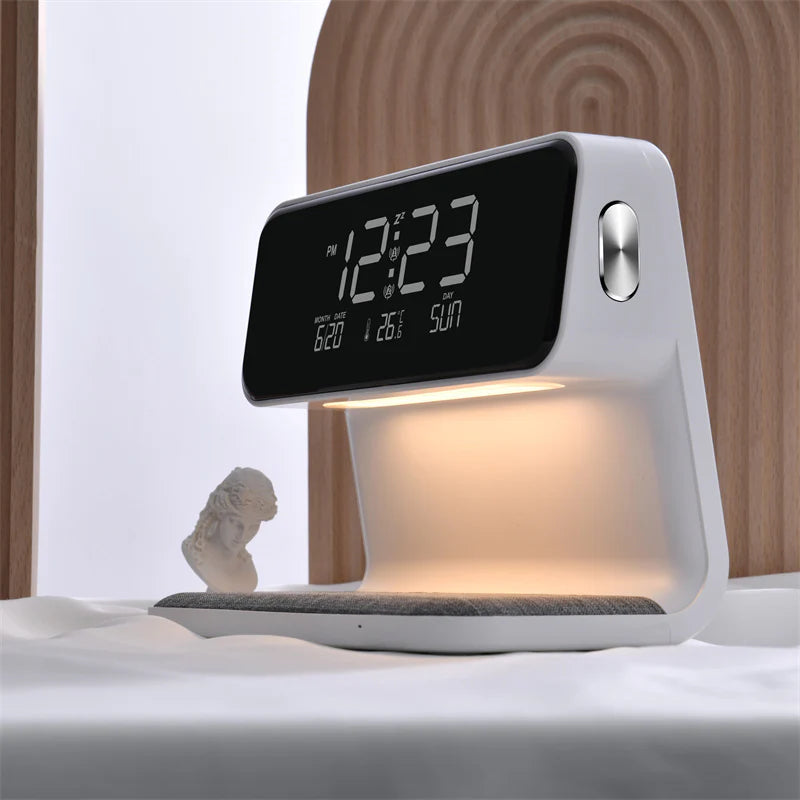 Creative 3 in 1 Bedside Lamp Wireless Charging LCD Screen Alarm Clock Wireless Phone Charger